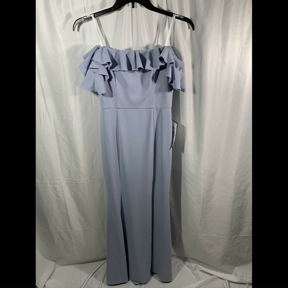NWT $259 XSCAPE Ruffled Off the Shoulder Gown in Sky Blue‎ [ SZ 6 ] #e914 - Picture 3 of 12